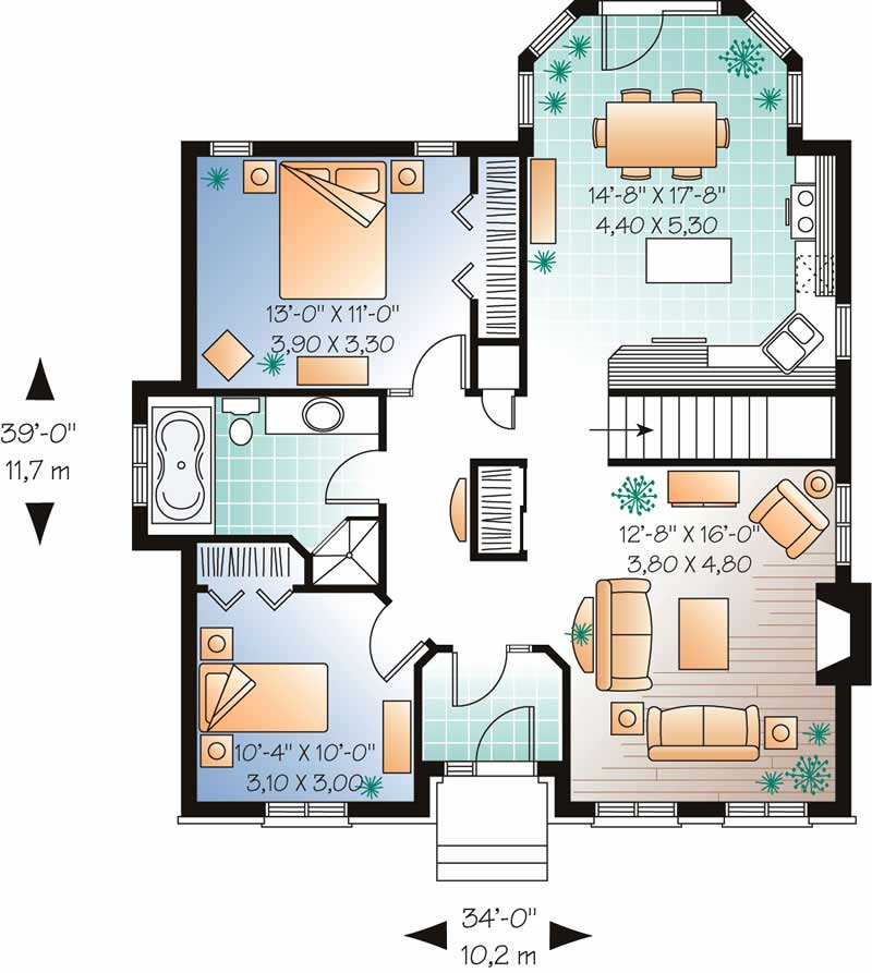 Floor Plan First Story of Bungalow Plan #126-1479