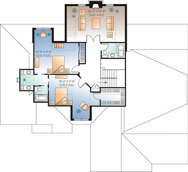 Floor Plan Second Story of Contemporary Plan #126-1494