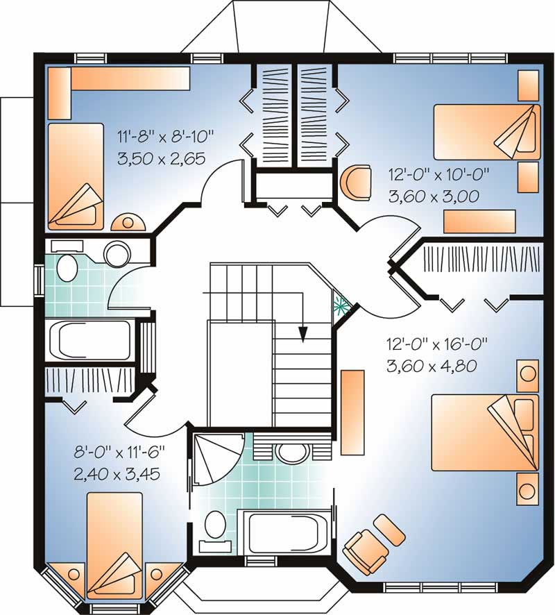 Floor Plan Second Story of Country Plan #126-1521