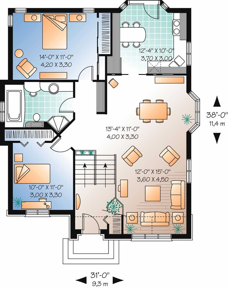 Floor Plan First Story of Bungalow Plan #126-1538