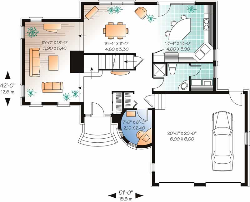 Floor Plan First Story of European Plan #126-1580