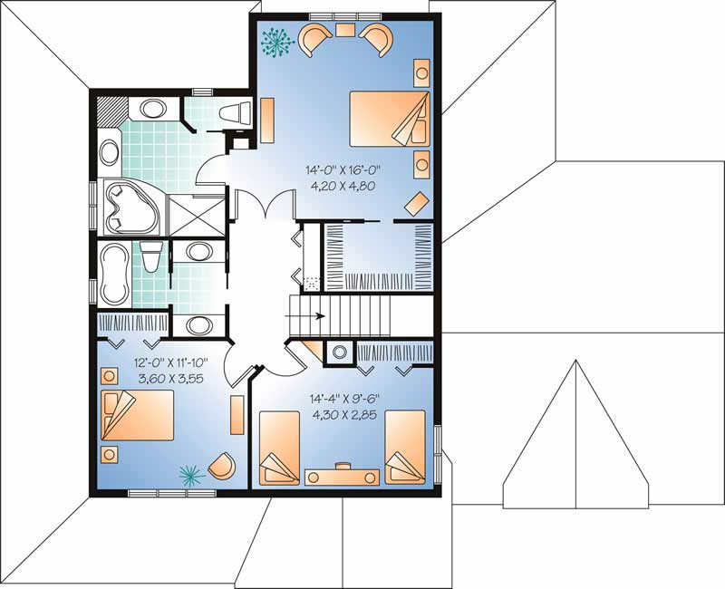 Floor Plan Second Story of Country Plan #126-1583