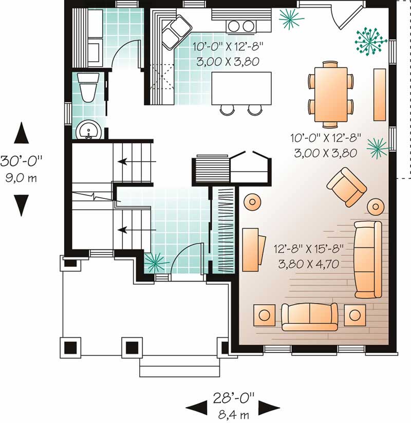 Floor Plan First Story of European Plan #126-1628