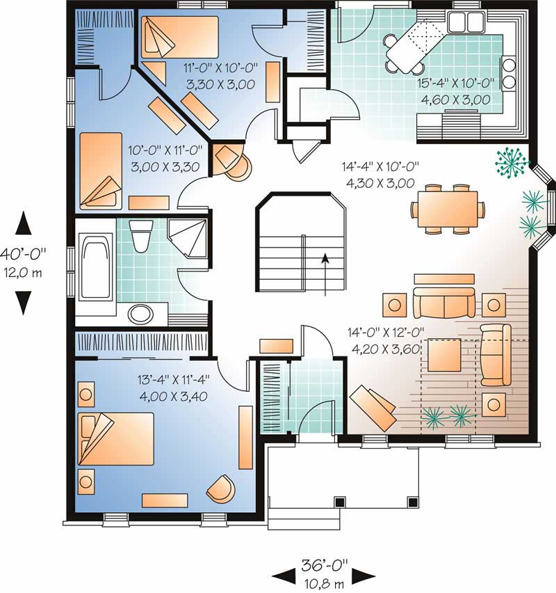 Floor Plan First Story of Bungalow Plan #126-1714