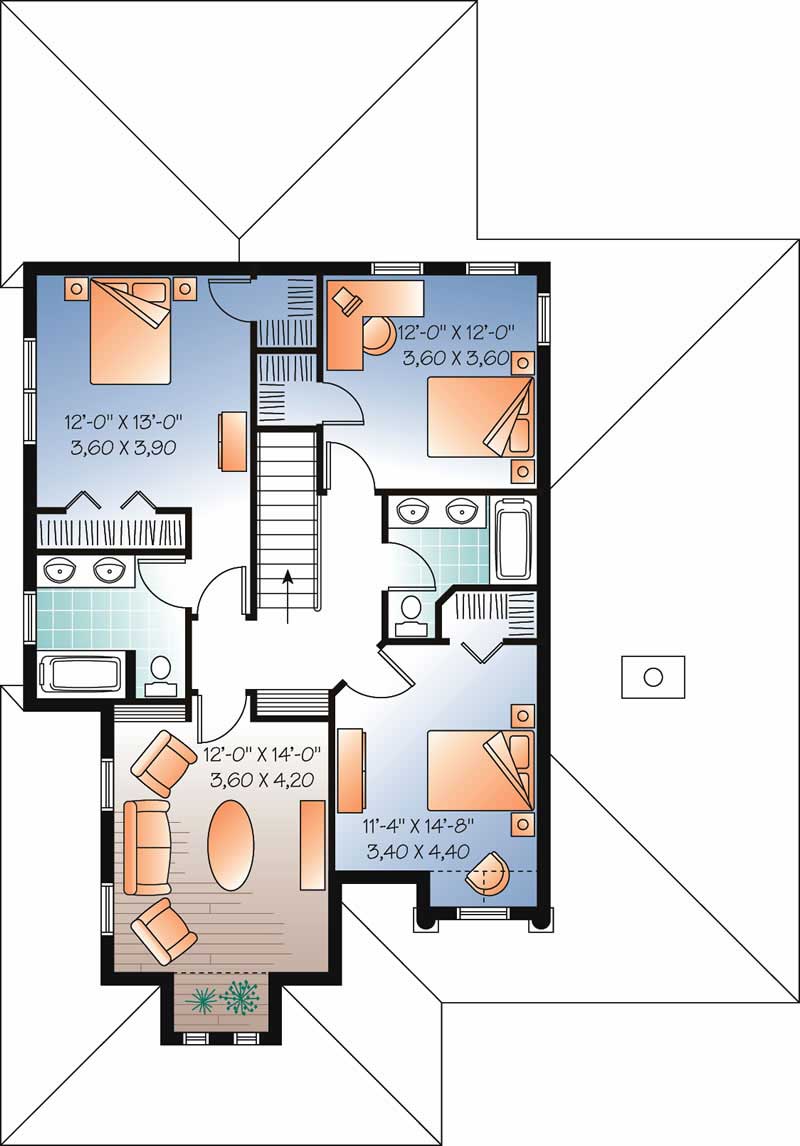 Floor Plan Second Story of Mediterranean Plan #126-1775
