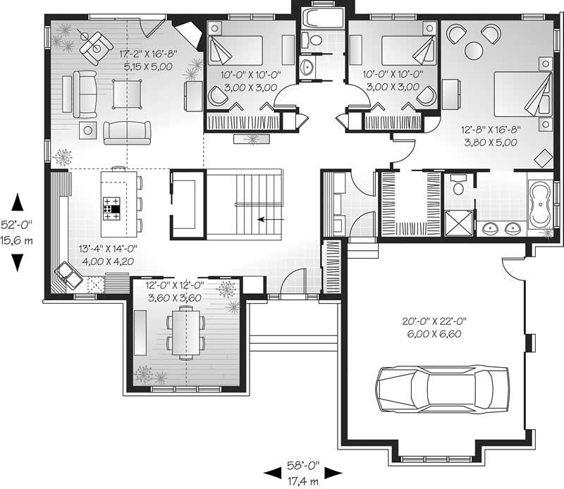 Floor Plan First Story of Ranch Plan #126-1806