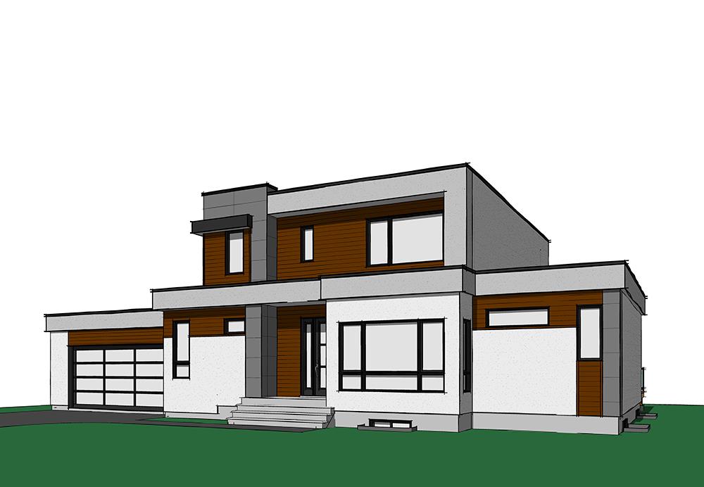 Rendering of Contemporary home (ThePlanCollection: House Plan #126-1830)