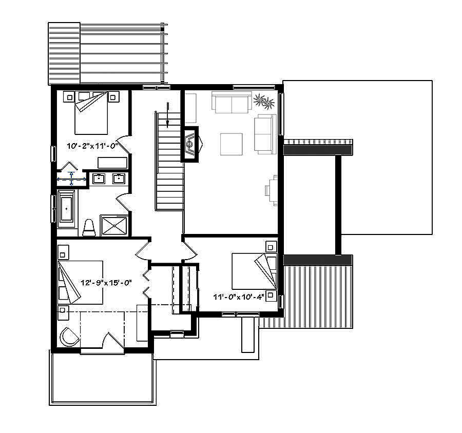 Floor Plan Second Story of Contemporary Plan #126-1838
