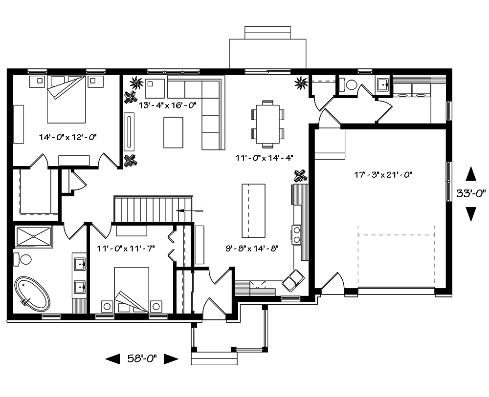Floor Plan First Story of Ranch Plan #126-1843