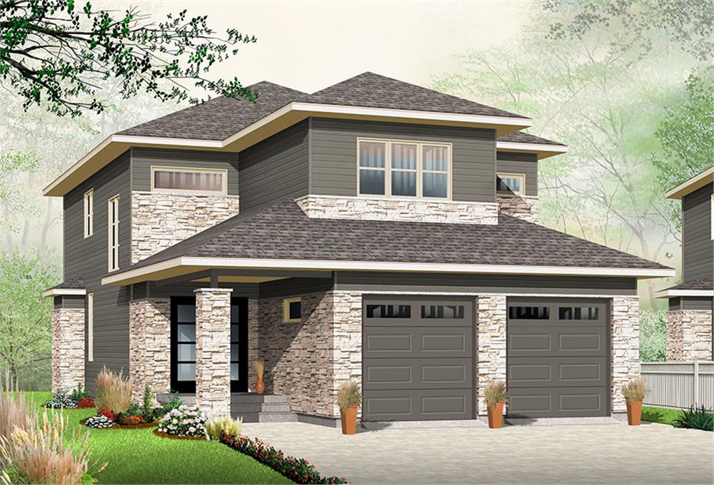 Color rendering of Contemporary home plan (ThePlanCollection: House Plan #126-1857)
