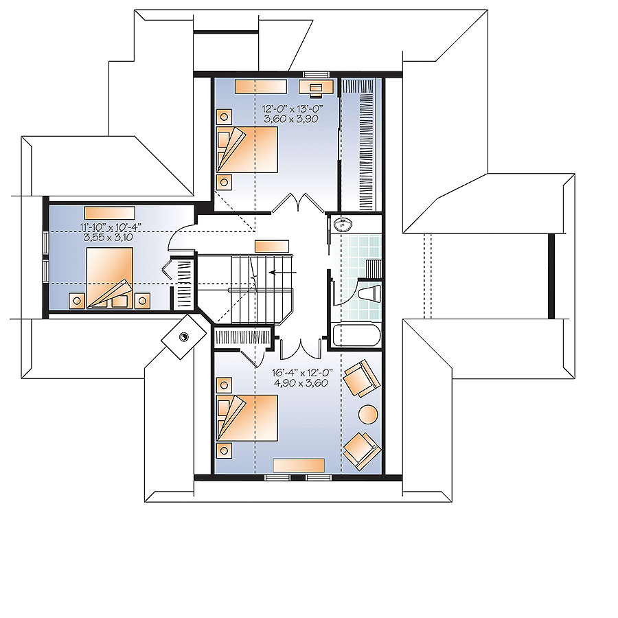 Floor Plan Second Story of Country Plan #126-1889