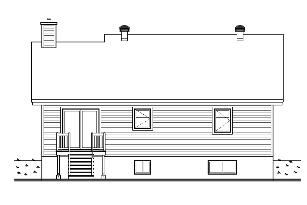 Home Plan Rear Elevation of this 2-Bedroom,1102 Sq Ft Plan -126-1896