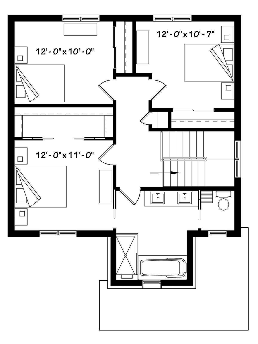 Floor Plan Second Story of Contemporary Plan #126-1912
