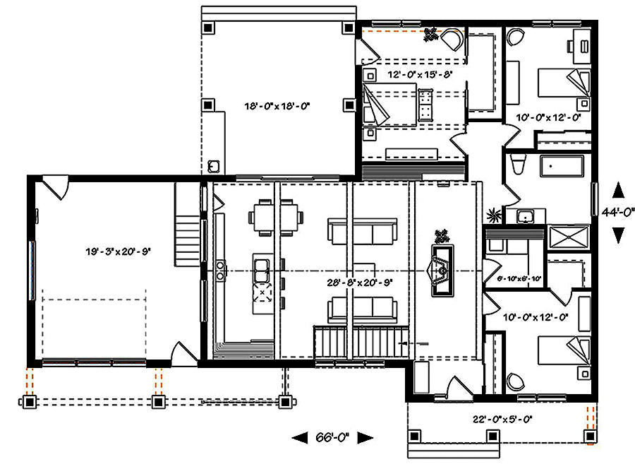 Floor Plan First Story of Contemporary Plan #126-1916