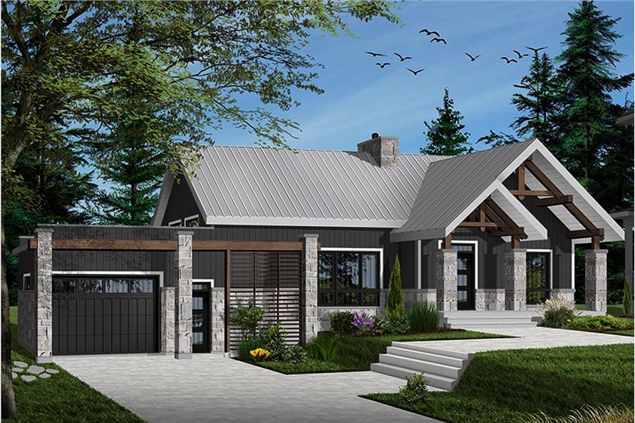 3-Bedroom, 1604 Sq Ft Contemporary House Plan - 126-1916 - Front Exterior