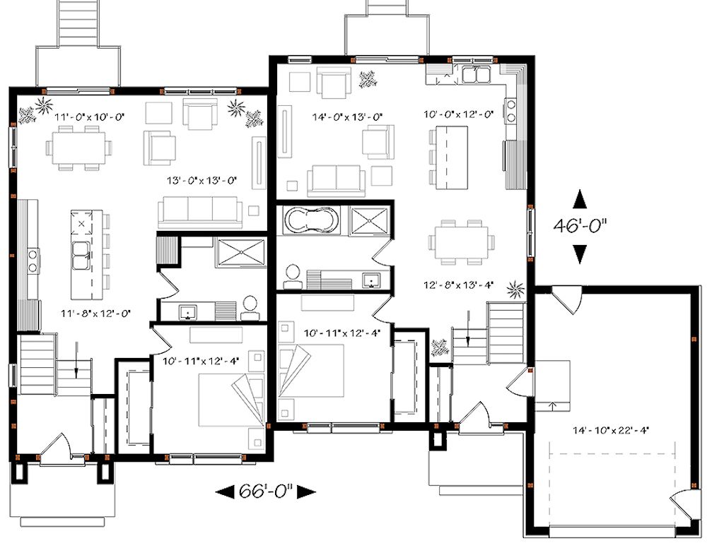 Floor Plan Main Level of Contemporary Plan #126-1918