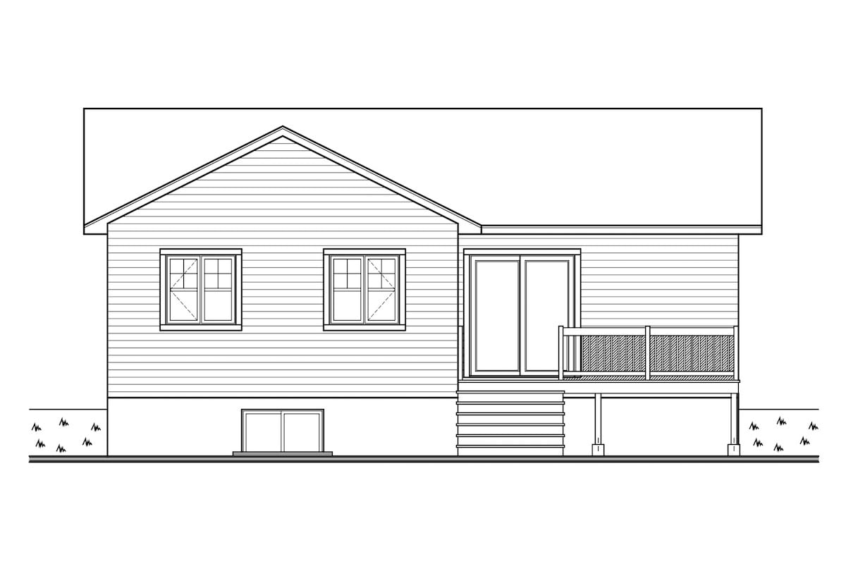 Home Plan Rear Elevation of this 3-Bedroom,1024 Sq Ft Plan -126-1919