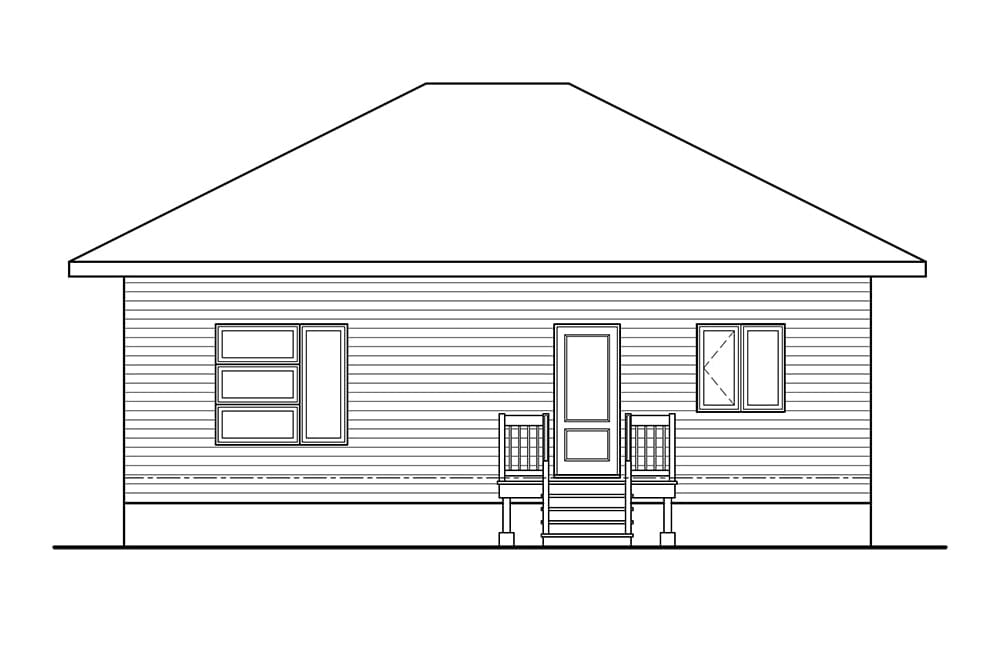 Home Plan Rear Elevation of this 2-Bedroom,1266 Sq Ft Plan -126-1927