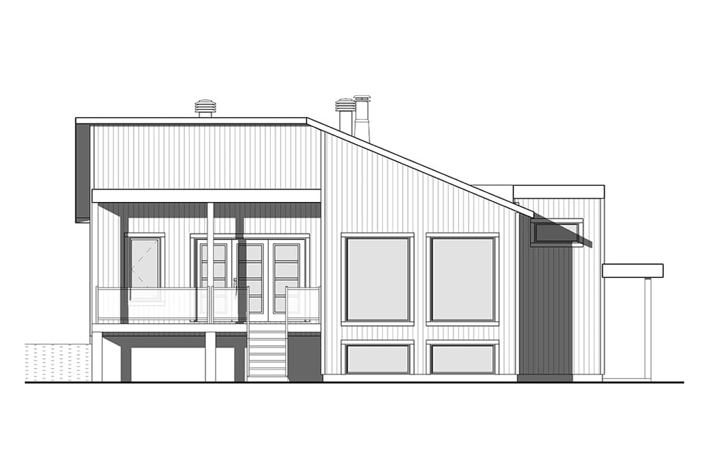 Home Plan Rear Elevation of this 1-Bedroom,1141 Sq Ft Plan -126-1930