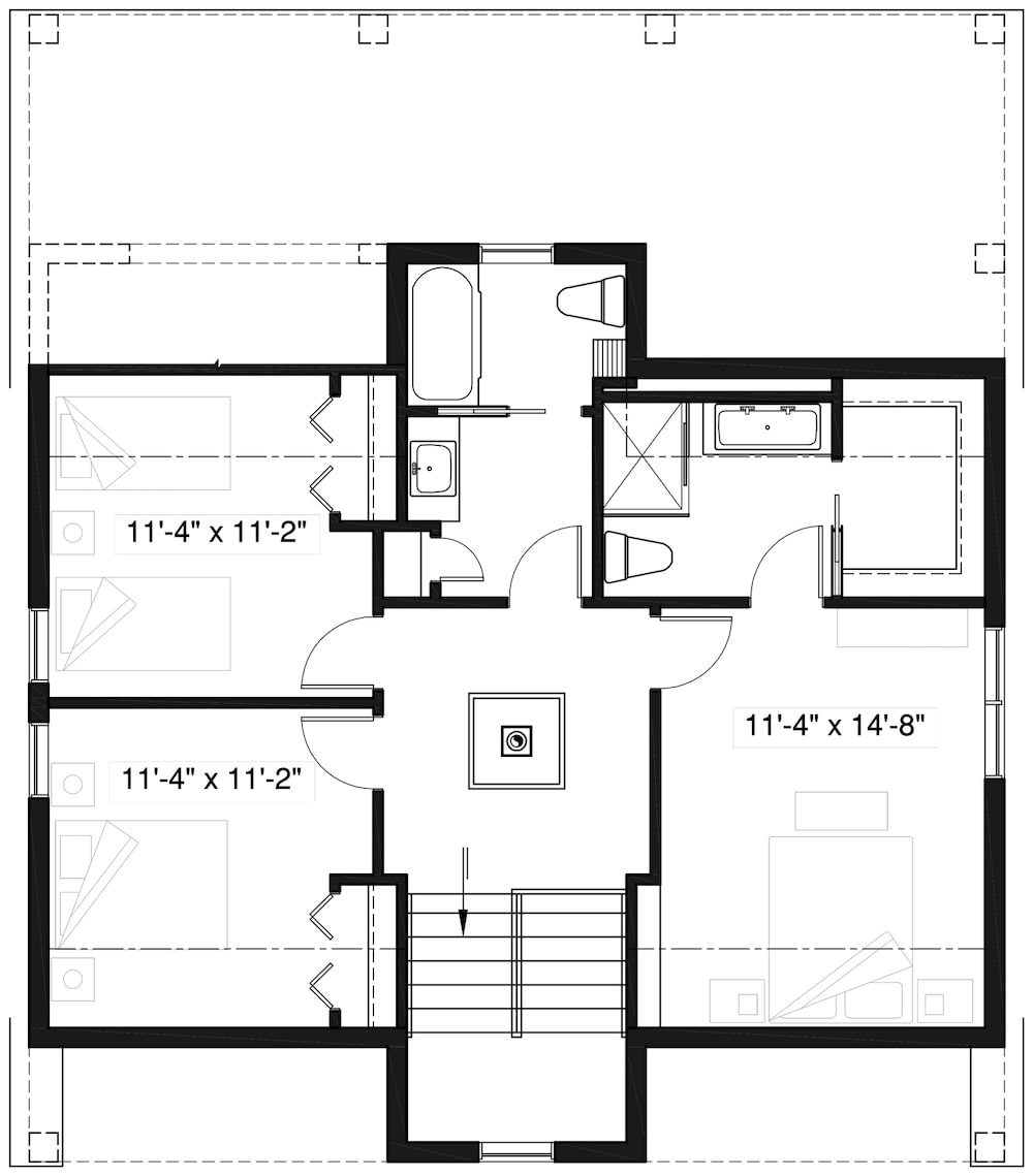 Floor Plan Upper Level of Contemporary Plan #126-1934