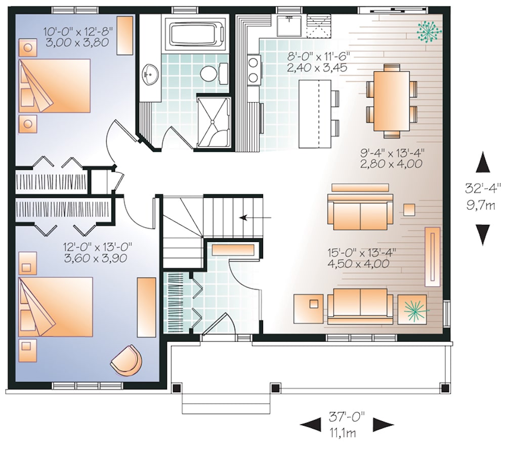 Floor Plan Main Level of Craftsman Plan #126-1937