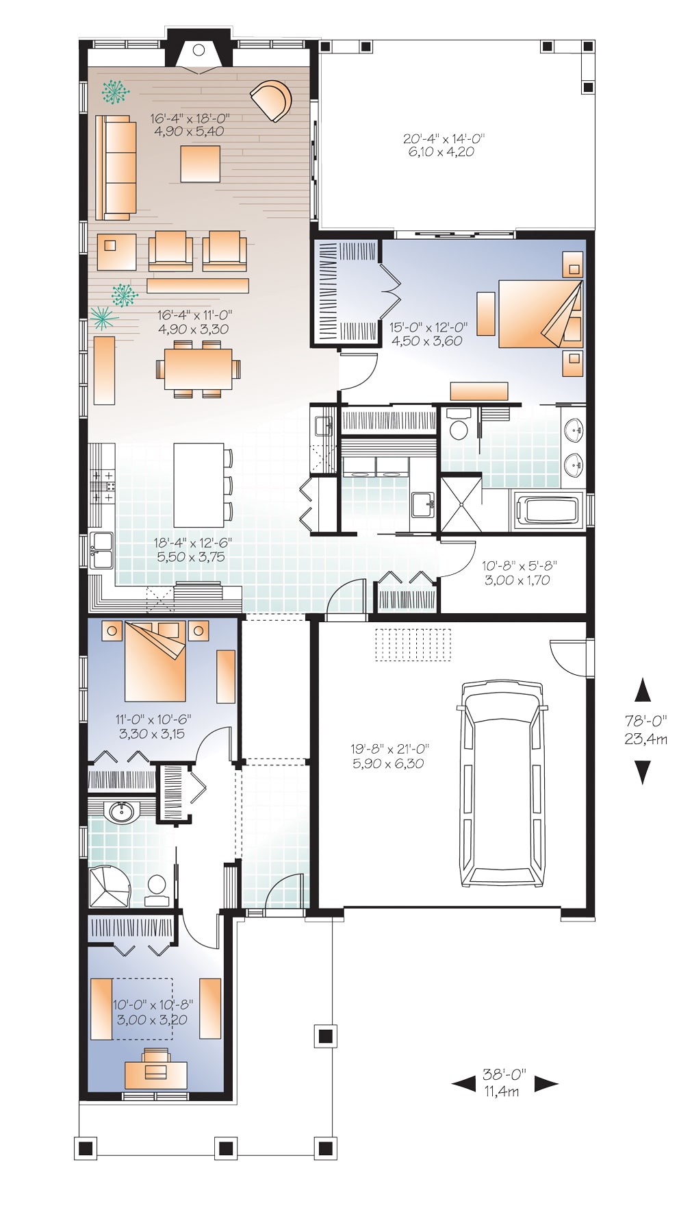 Floor Plan Main Level of Craftsman Plan #126-1941