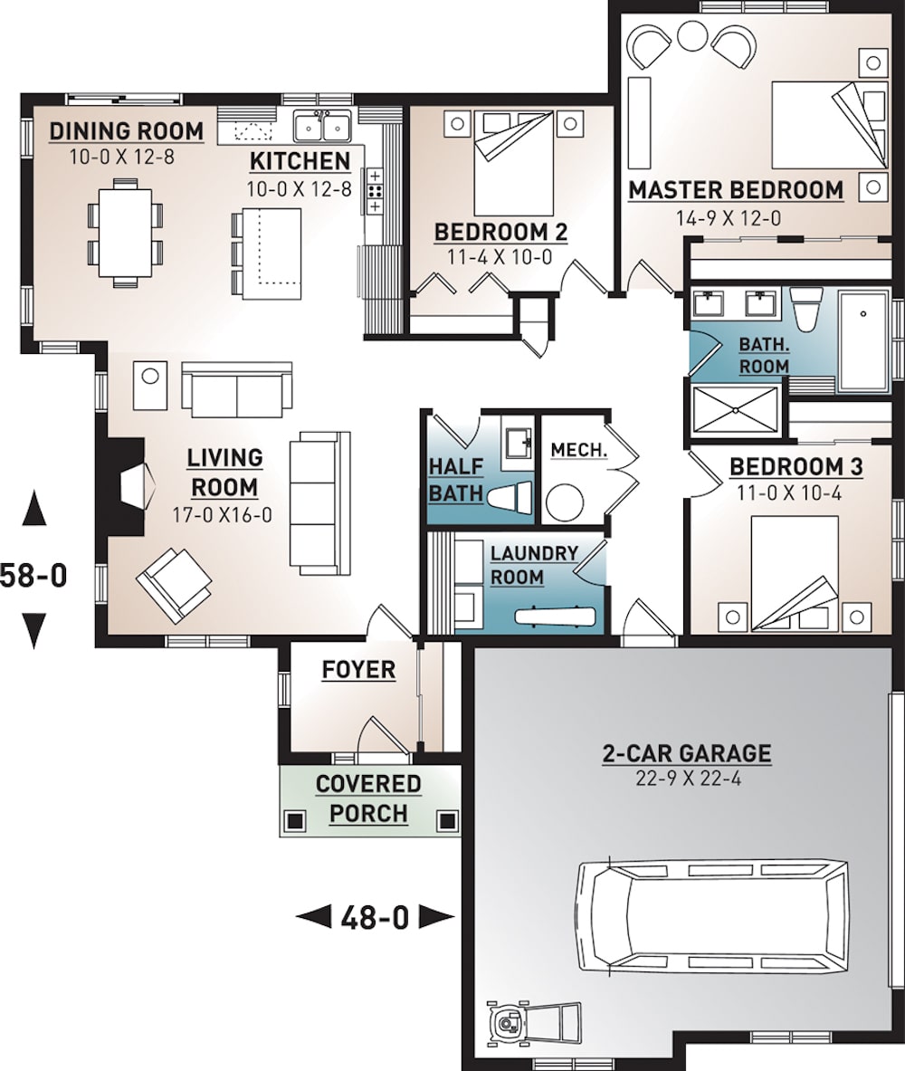 Floor Plan Main Level of Traditional Plan #126-1945