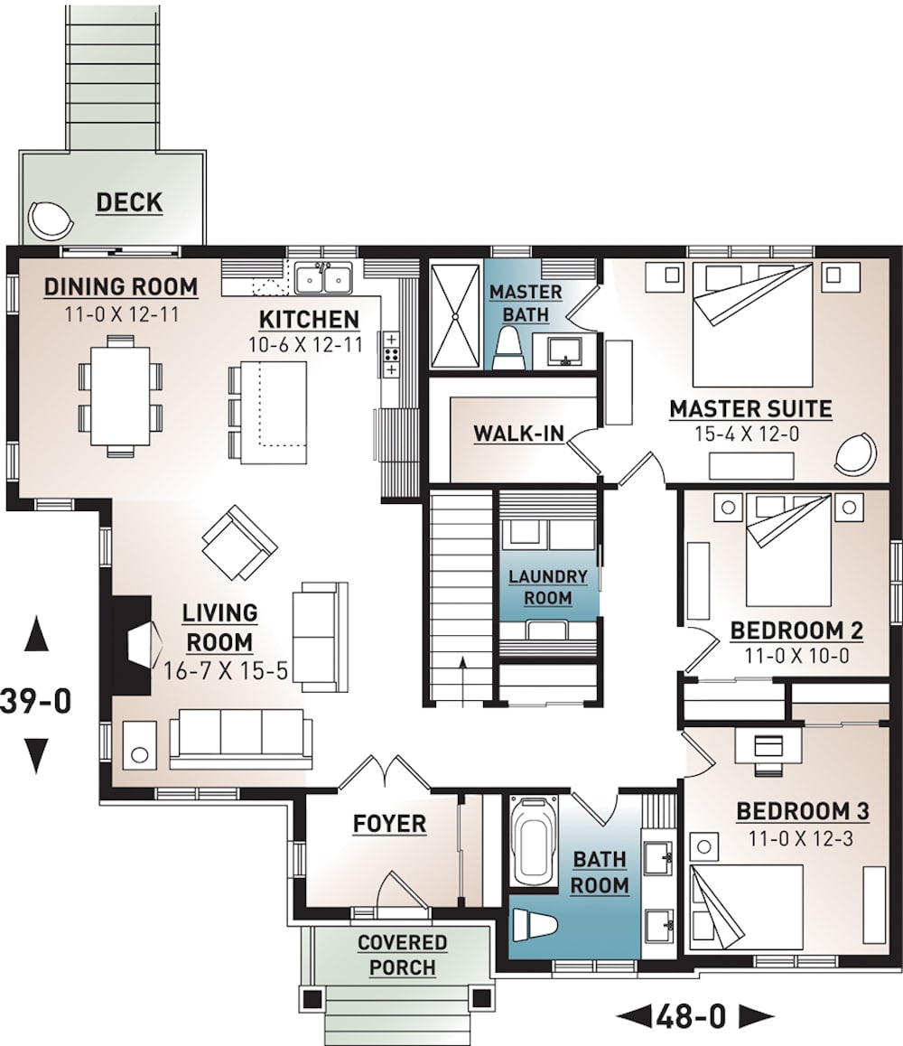 Floor Plan Main Level of Country Plan #126-1946