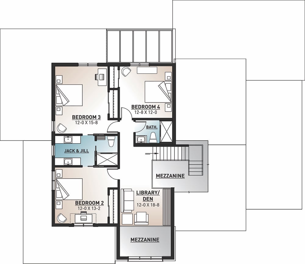 Floor Plan Upper Level of Contemporary Plan #126-1963