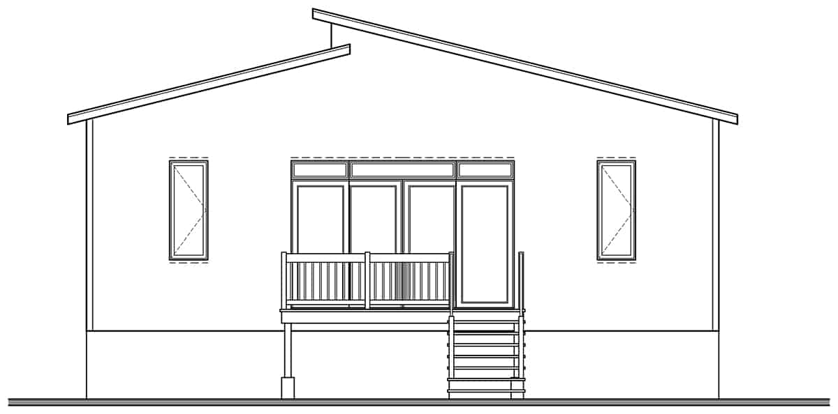 Home Plan Rear Elevation of this 2-Bedroom,1156 Sq Ft Plan -126-1984