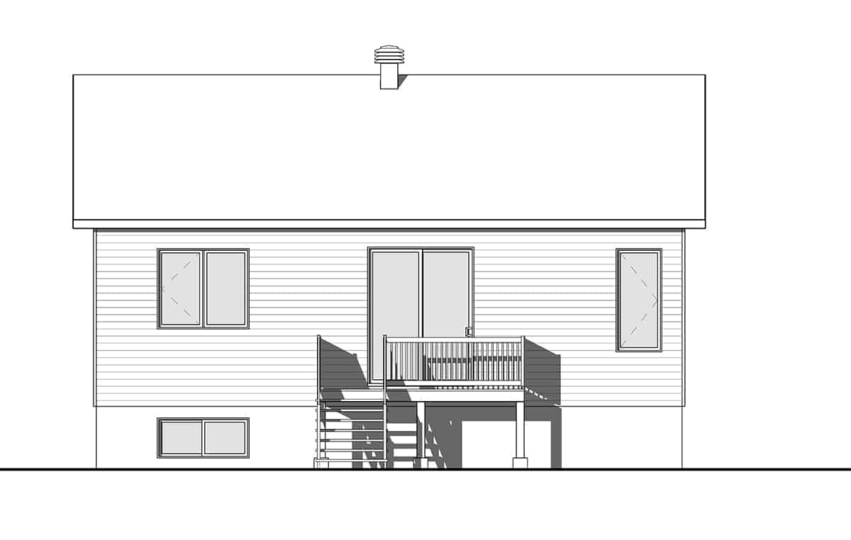 Home Plan Rear Elevation of this 2-Bedroom,1102 Sq Ft Plan -126-1989