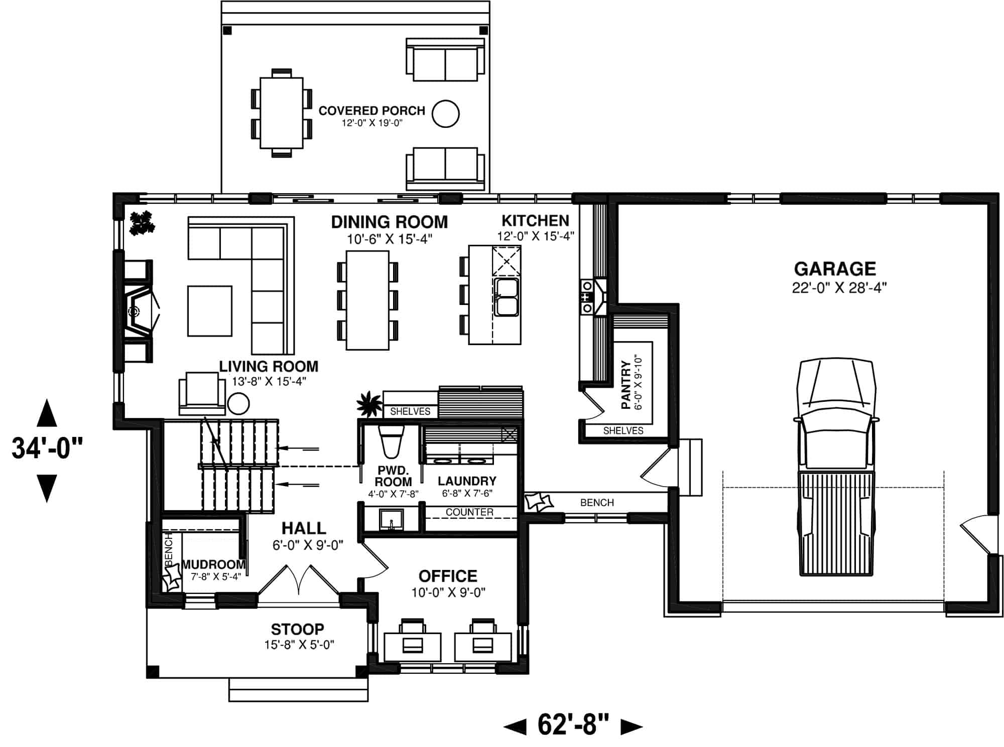Main Level of Farmhouse Plan #126-1996