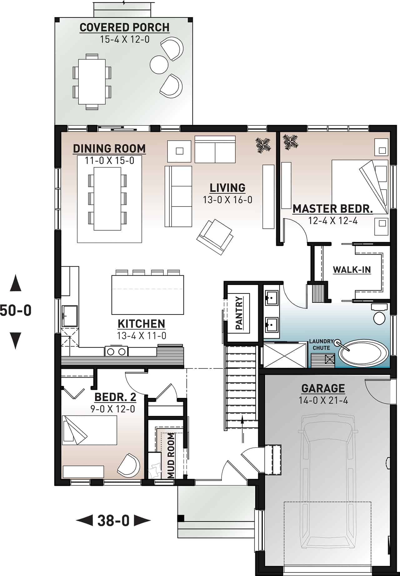 Main Level of Ranch Plan #126-2000