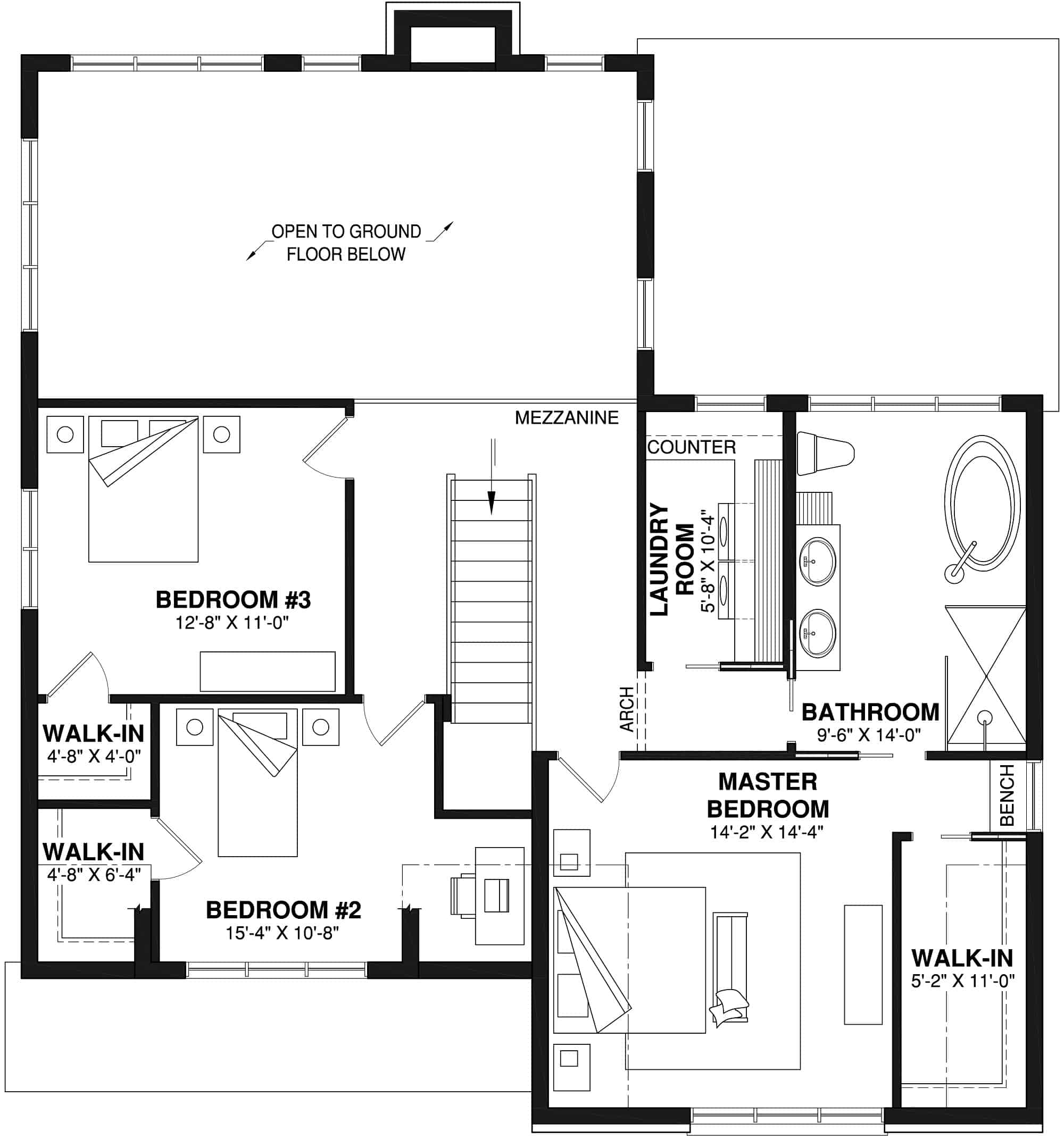Upper Level of Farmhouse Plan #126-2011