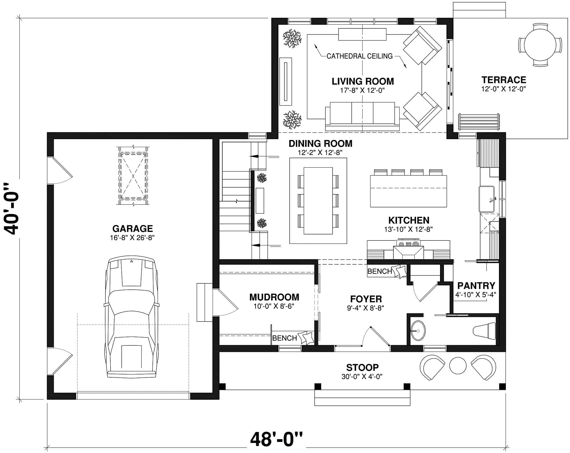 Main Level of Farmhouse Plan #126-2018