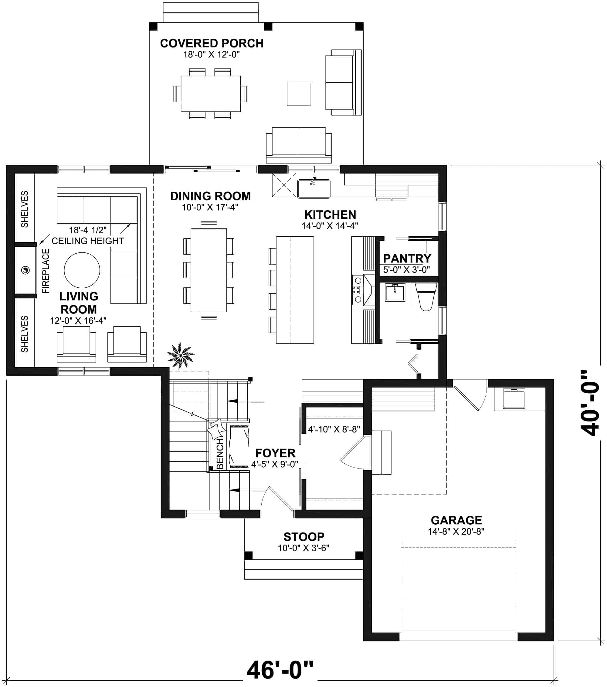 Main Level of Contemporary Plan #126-2019