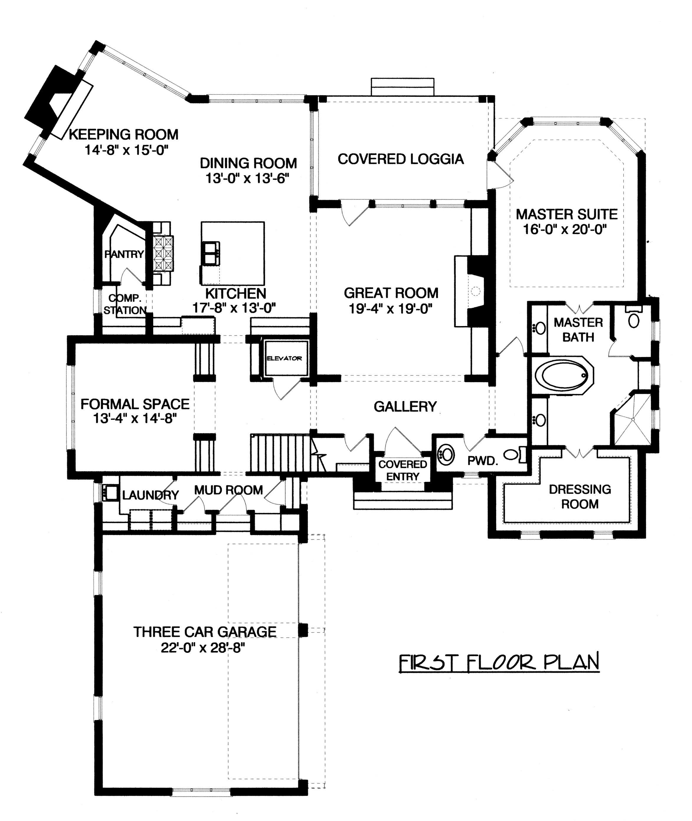 Floor Plan First Story of European Plan #127-1007
