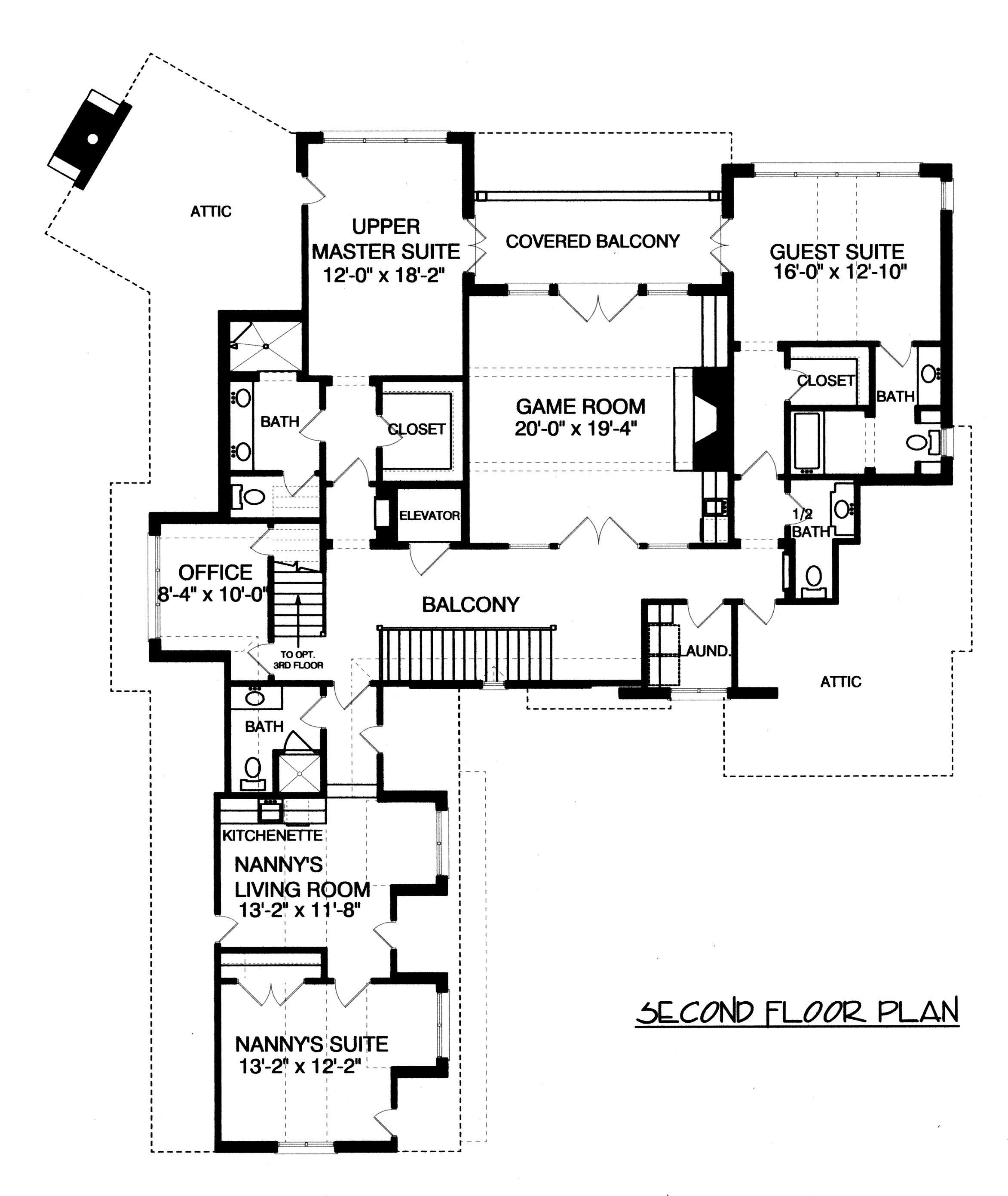 Floor Plan Second Story of European Plan #127-1007