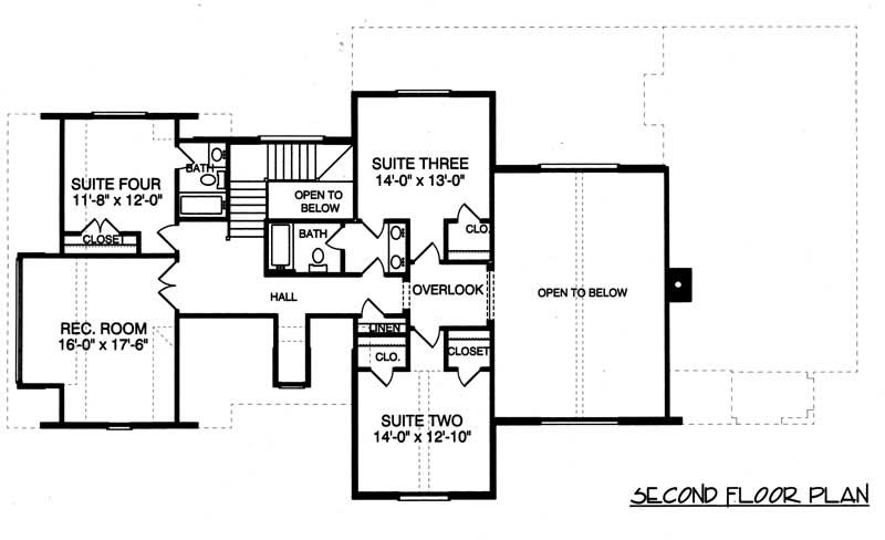 Floor Plan Second Story of European Plan #127-1008