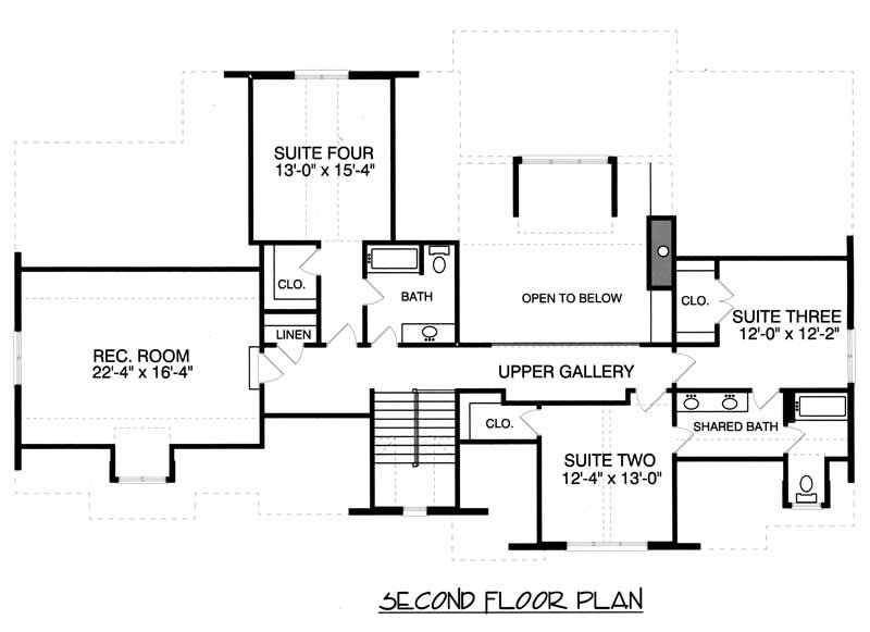 Floor Plan Second Story of Country Plan #127-1013