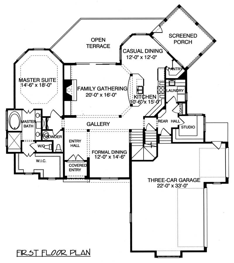 Floor Plan First Story of Country Plan #127-1023