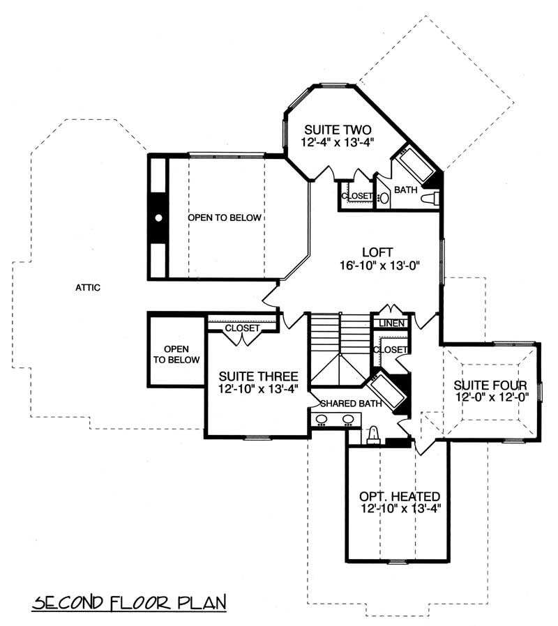 Floor Plan Second Story of Country Plan #127-1023