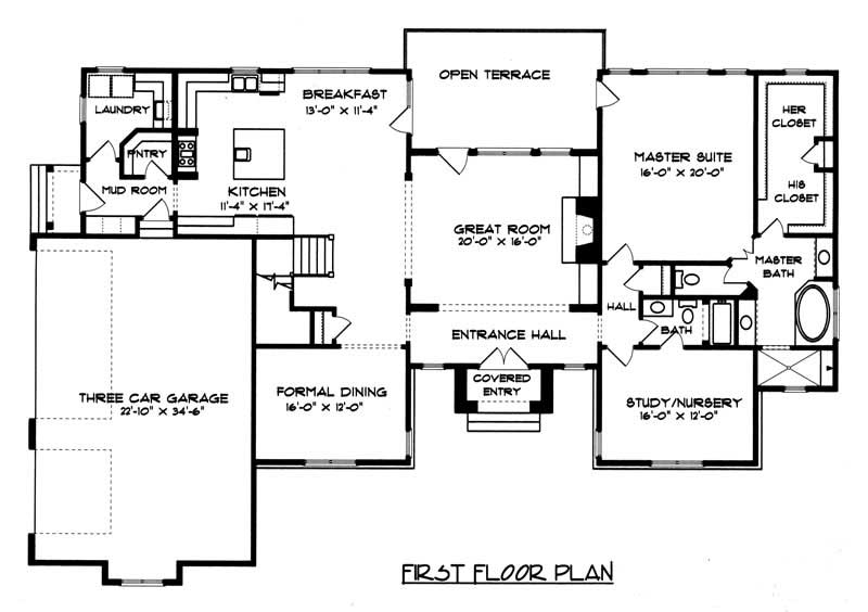 Floor Plan First Story of Country Plan #127-1024