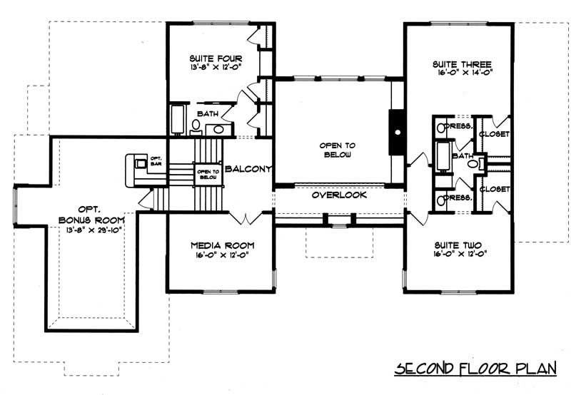 Floor Plan Second Story of Country Plan #127-1024