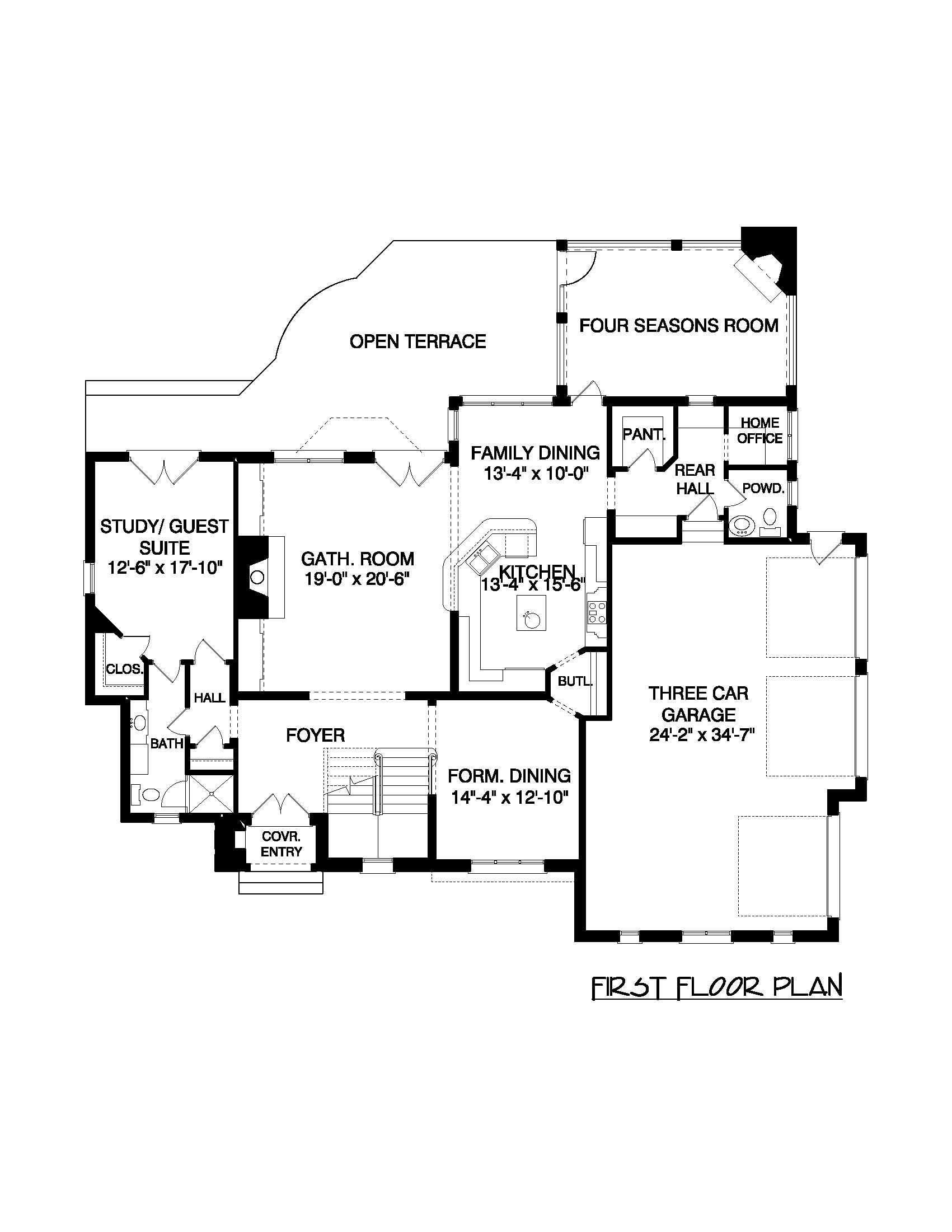 Floor Plan First Story of French Plan #127-1030