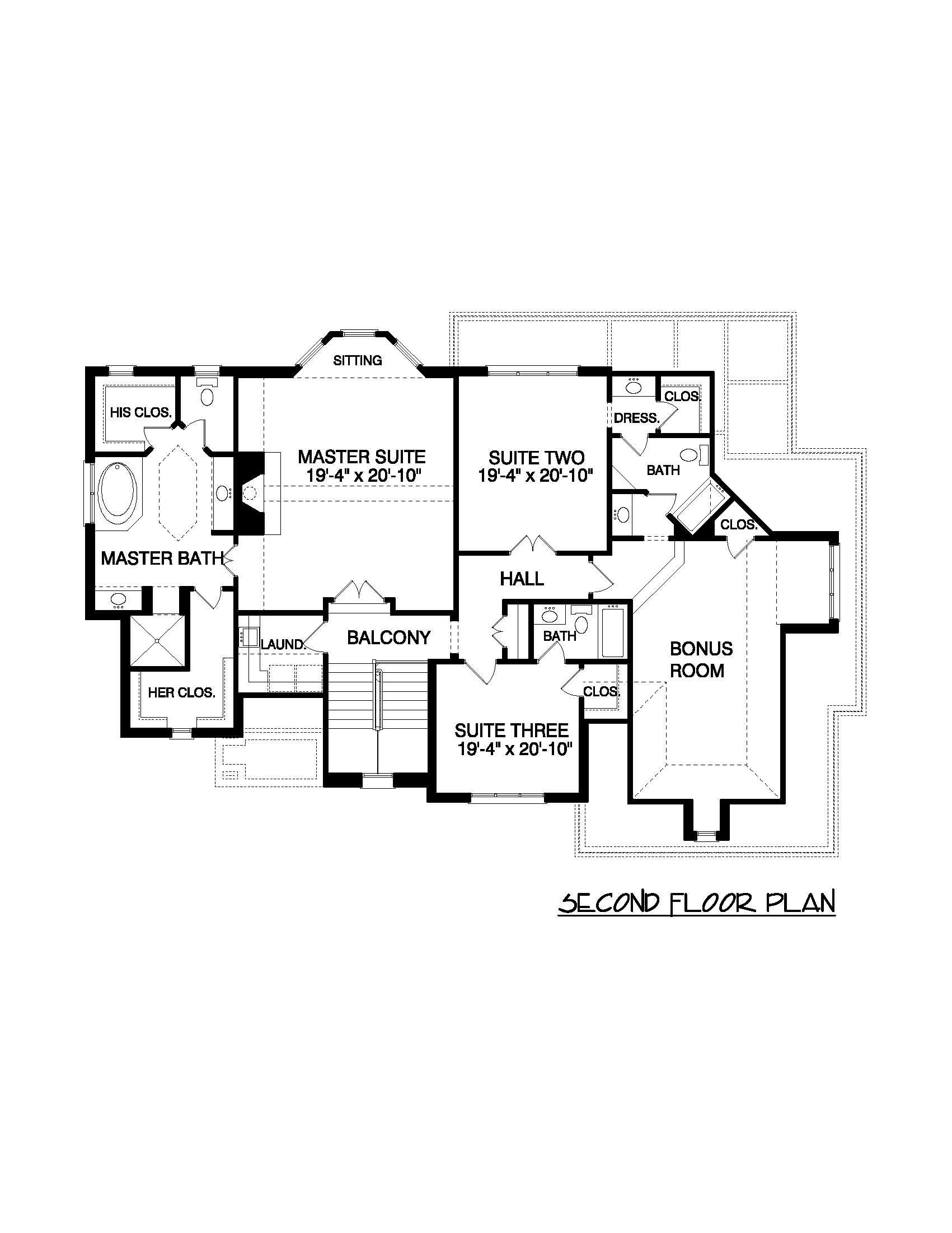 Floor Plan Second Story of French Plan #127-1030