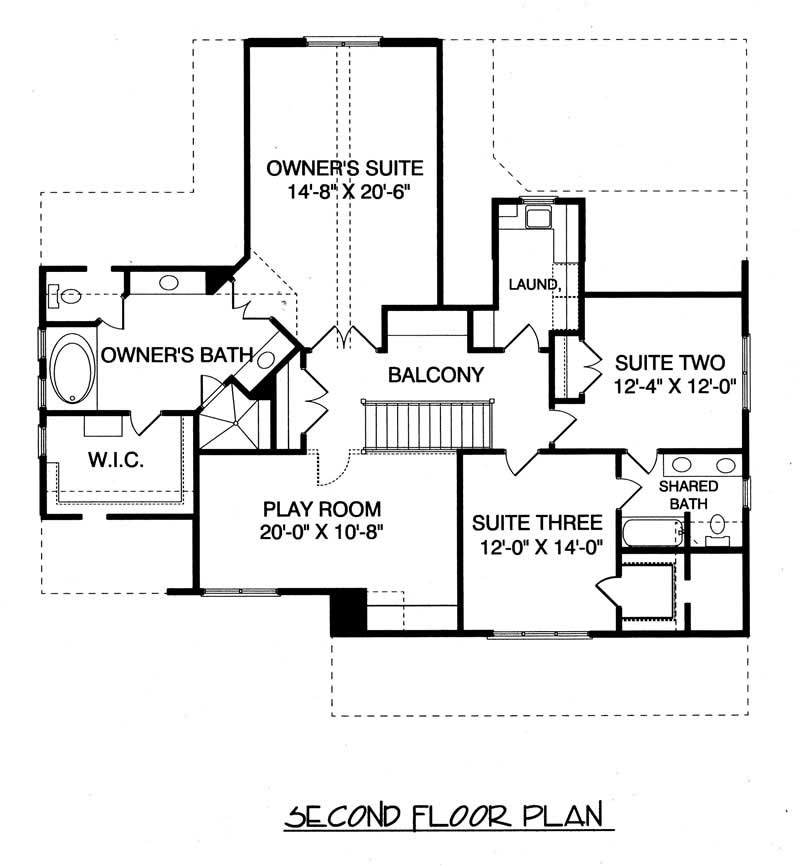 Floor Plan Second Story of Craftsman Plan #127-1032