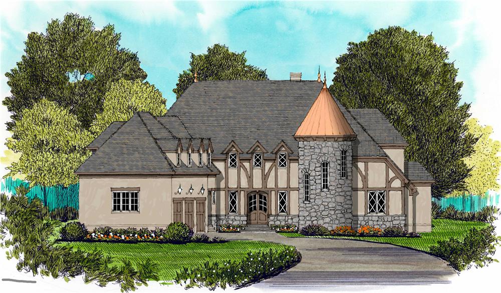 French houseplans EDG-4926 color elevation.