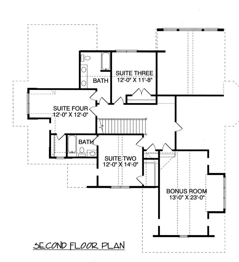 Floor Plan Second Story of Craftsman Plan #127-1040
