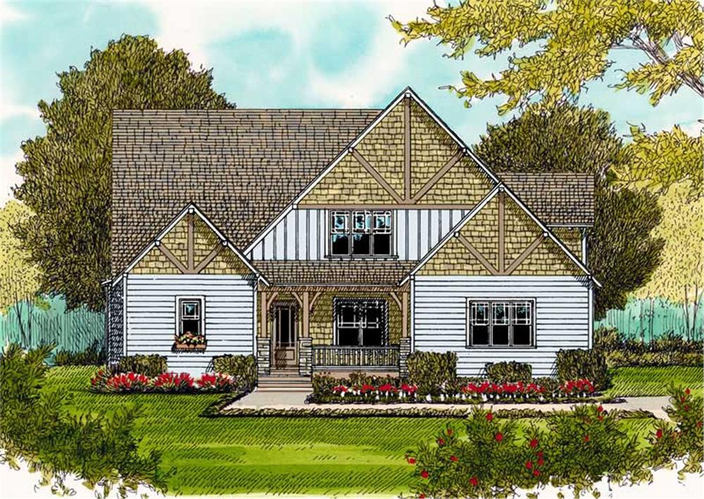Front elevation of Craftsman home (ThePlanCollection: House Plan #127-1042)